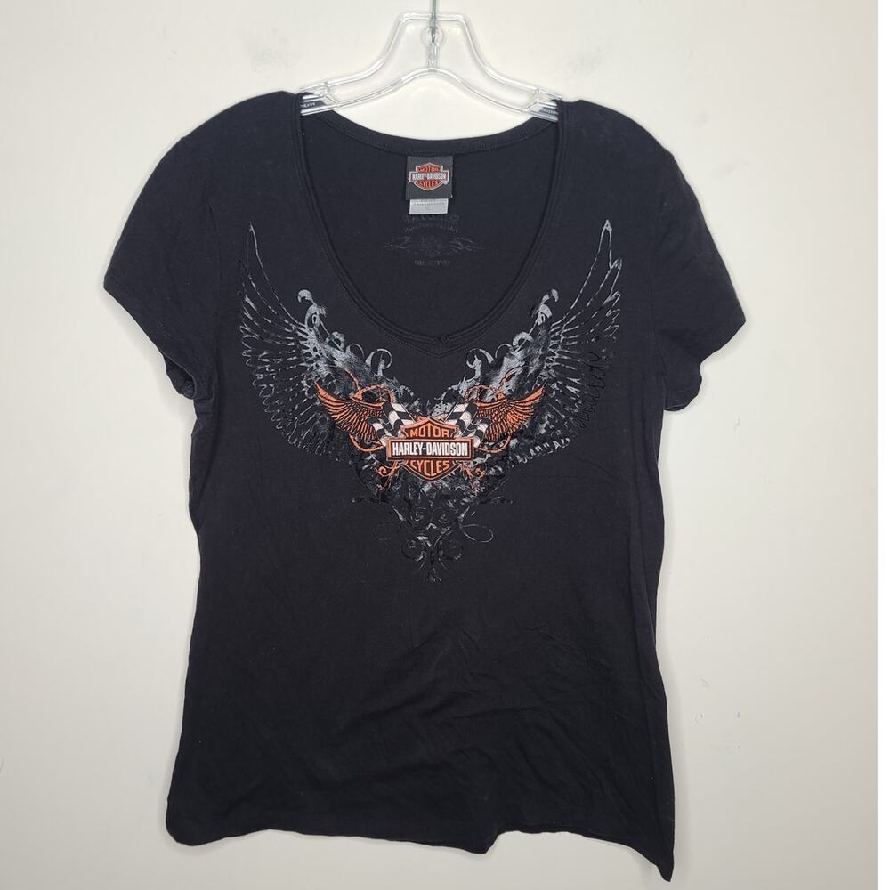Harley Davidson black wings logo v-neck short sleeve shirt - XL - Surdyke MO